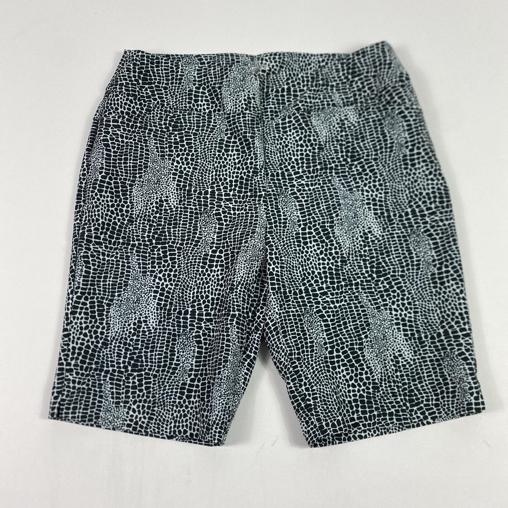 IBKUL Shorts Womens 10 Black White Croc Print Golf Walking Stretch Activewear